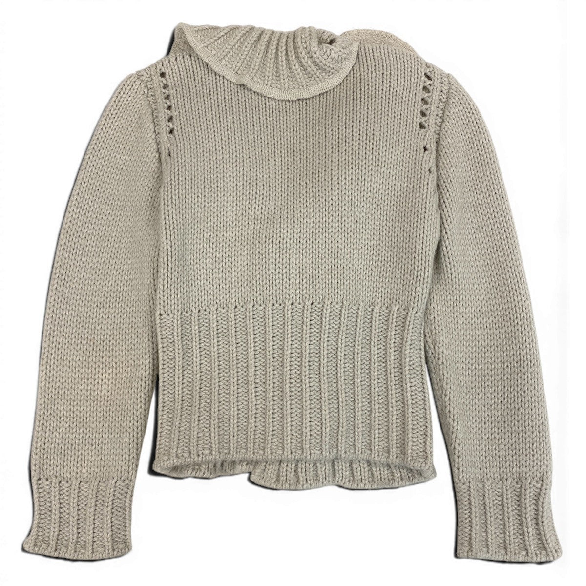 63f2 ERMANNO SCERVINO エルマンノシェルヴィーノ ローゲージ ニットカーディガン フリルニット フラワーモチーフ サイズ38 ライトベージュ レディース 女性服o07t