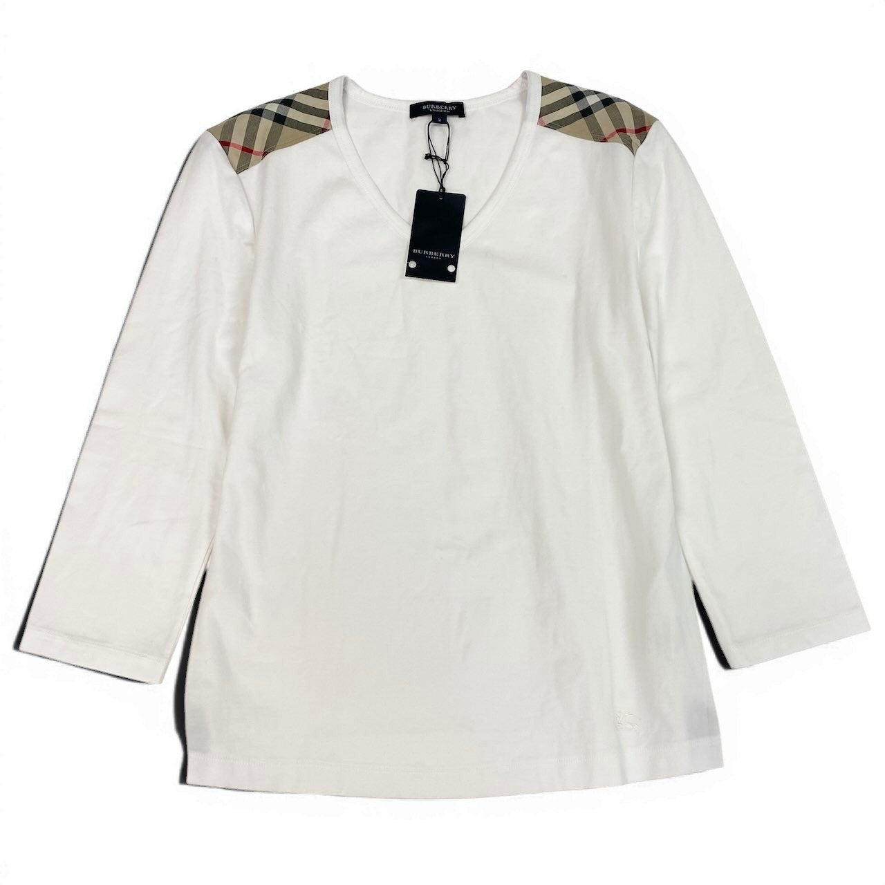 29d16 《未使用品》 BURBERRY LONDON バーバリー ロンドン コットン ロングTシャツ サイズ2 ホワイト ロンT タグ付きt18r