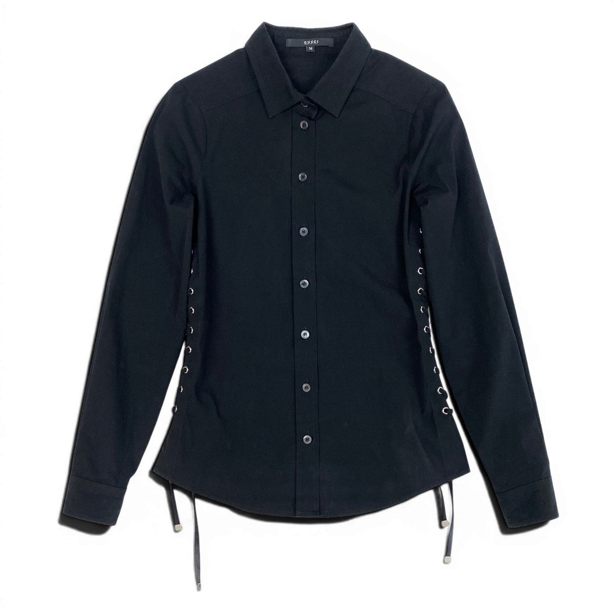 Ee19 GUCCI グッチ サイドレースアップ 長袖シャツ ストレッチ サイズ36 ブラック レディース 女性服u02t