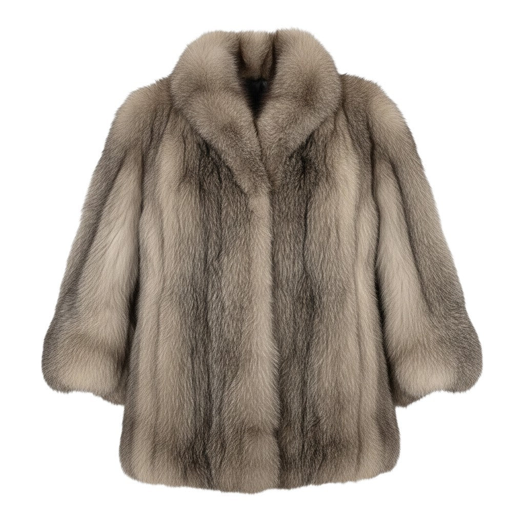 15h19 シルバーフォックス 肉厚 ロングコート サイズF 茶系 本毛皮 Silver Fox Fur Coat リアルファーt18r