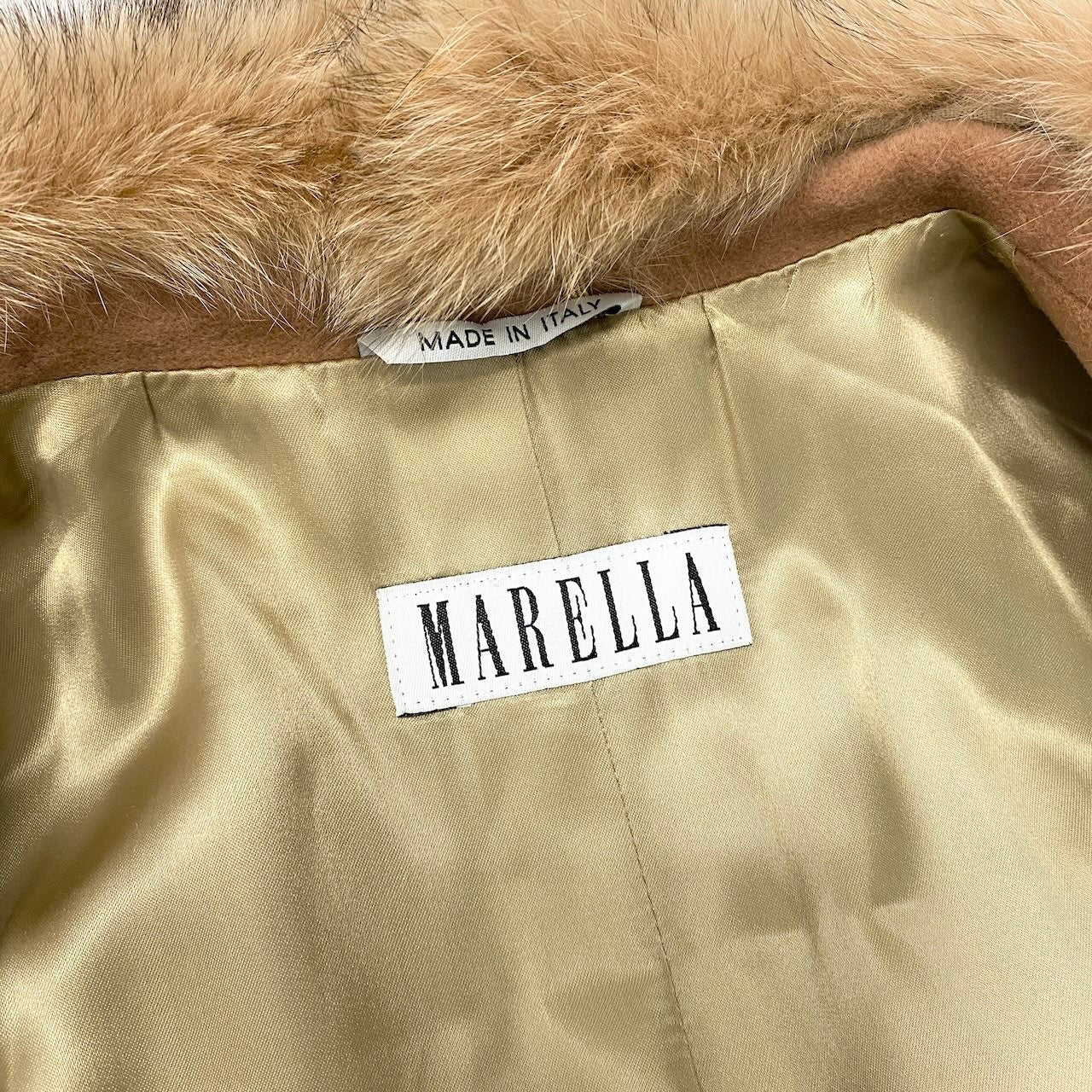 23e7 MARELLA マレーラ チェスターコート ウールコート ボリューム襟 イタリア製 サイズ38 ベージュ系 レディース 女性服u02t