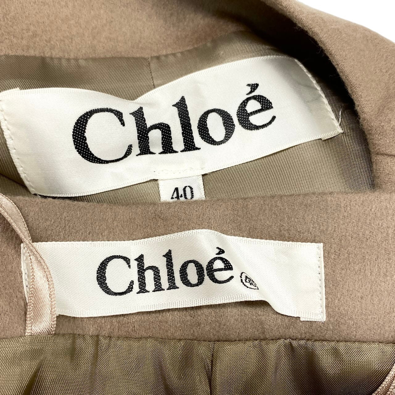 54h21 Chloe クロエ セットアップ スカートスーツ ノーカラージャケット タイトスカート サイズ40 ベージュ ウール100％ レディース 女性用u02t