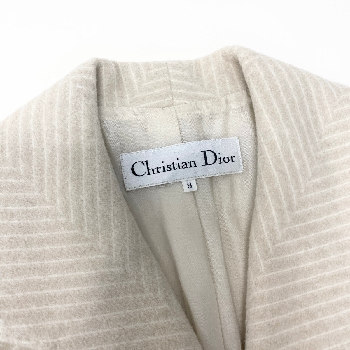 33f15 Christian Dior クリスチャンディオール ロングコート アウター チェスターコート ダブル アンゴラ混 9 ライトベージュ ウール レディースo07t