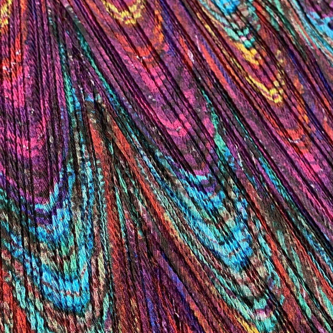 75f24 ISSEY MIYAKE FETE イッセイミヤケフェット 孔雀柄 ピーコック Vネック ロングスリーブ トップス カットソー 総柄プリント 日本製 IF44FJ756 02 パープル系 マルチカラー