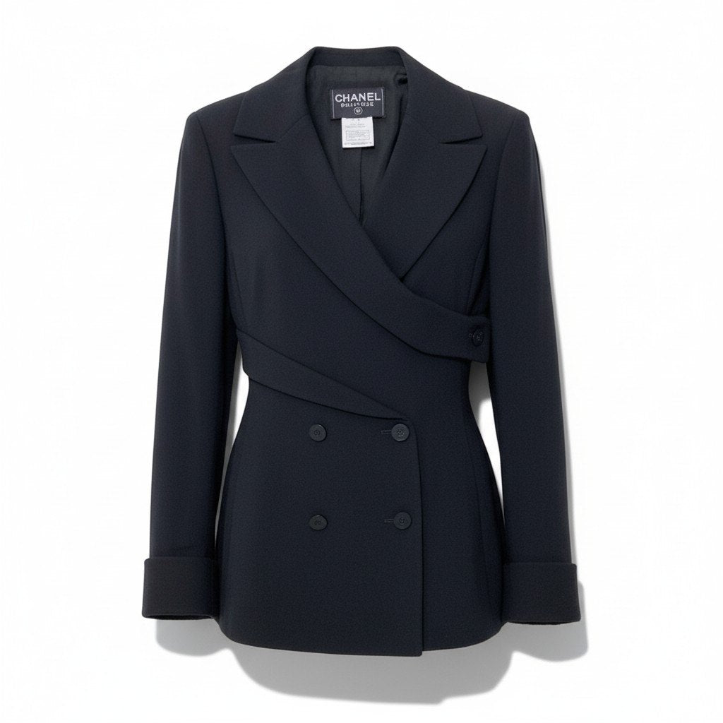 i13 CHANEL シャネル 98P 特殊形状 テーラードジャケット Vinatge Architectural Blazer Black P11222 Size38 ブラックt18r