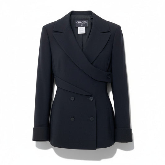i13 CHANEL シャネル 98P 特殊形状 テーラードジャケット Vinatge Architectural Blazer Black P11222 Size38 ブラックt18r