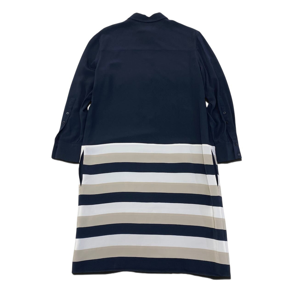 19i26 《極美品》 Lolo Piana ロロピアーナ 長袖ワンピース 薄手 シルクワンピース シフォン イタリア製 ボーダー 42 ブラック ベージュ  シルク100％ レディース 女性用u02t
