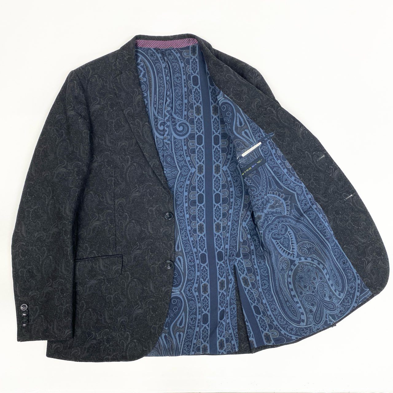 31b12 ETRO エトロ テーラードジャケット コットンウールジャケット ペイズリー柄 総柄 54サイズ ネイビー メンズ 男性用u02t