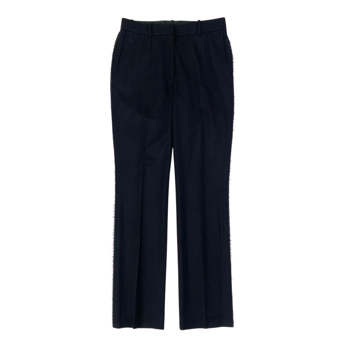 38g13 YVES SAINT LAURENT イヴサンローラン リヴゴーシュ スラックス ストレートパンツ サイドフリンジ ブラック レディース 女性用o07t