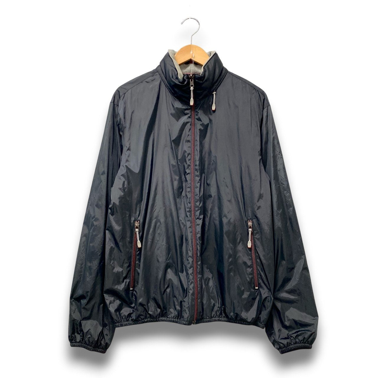 77b26 ZegnaSport ゼニアスポーツ リバーシブルジャケット ブルゾン 3Way フード収納 Lサイズ グレー ナイロン100％ コットン100％ メンズ 男性用u02t