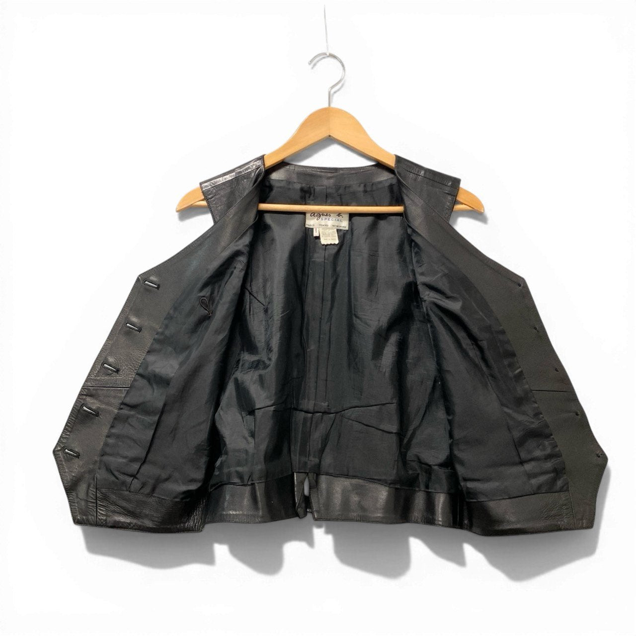 11c20 Vintage agnes b SPECIAL アニエスベー スペシャル レザーベスト トップス 3 ブラック レザー レディース フランス製u02t