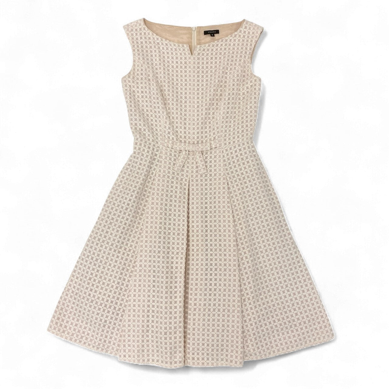 47k5 TOCCA トッカ CLOVER クローバードレス ノースリーブワンピース 総柄 刺繍 ウエストリボン レディース 女性用 OPTOYM0250 0 ピンク オフホワイトo07t