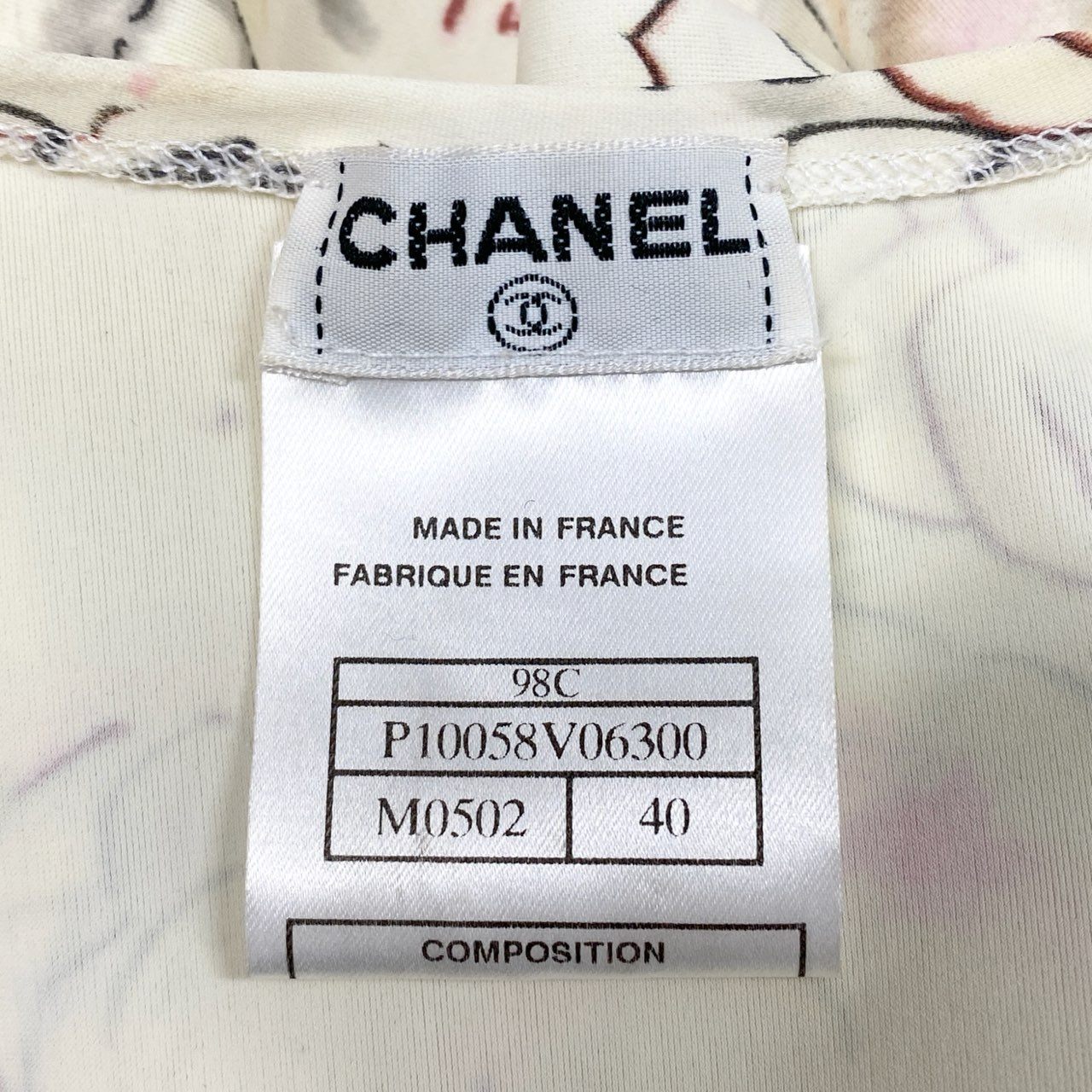 60a14【archive】CHANEL シャネル 1998年 Cruise P10058 カメリア総柄 マイヨ素材 キャミワンピース ワンピース サイズ40 アイボリー系 レディースta1