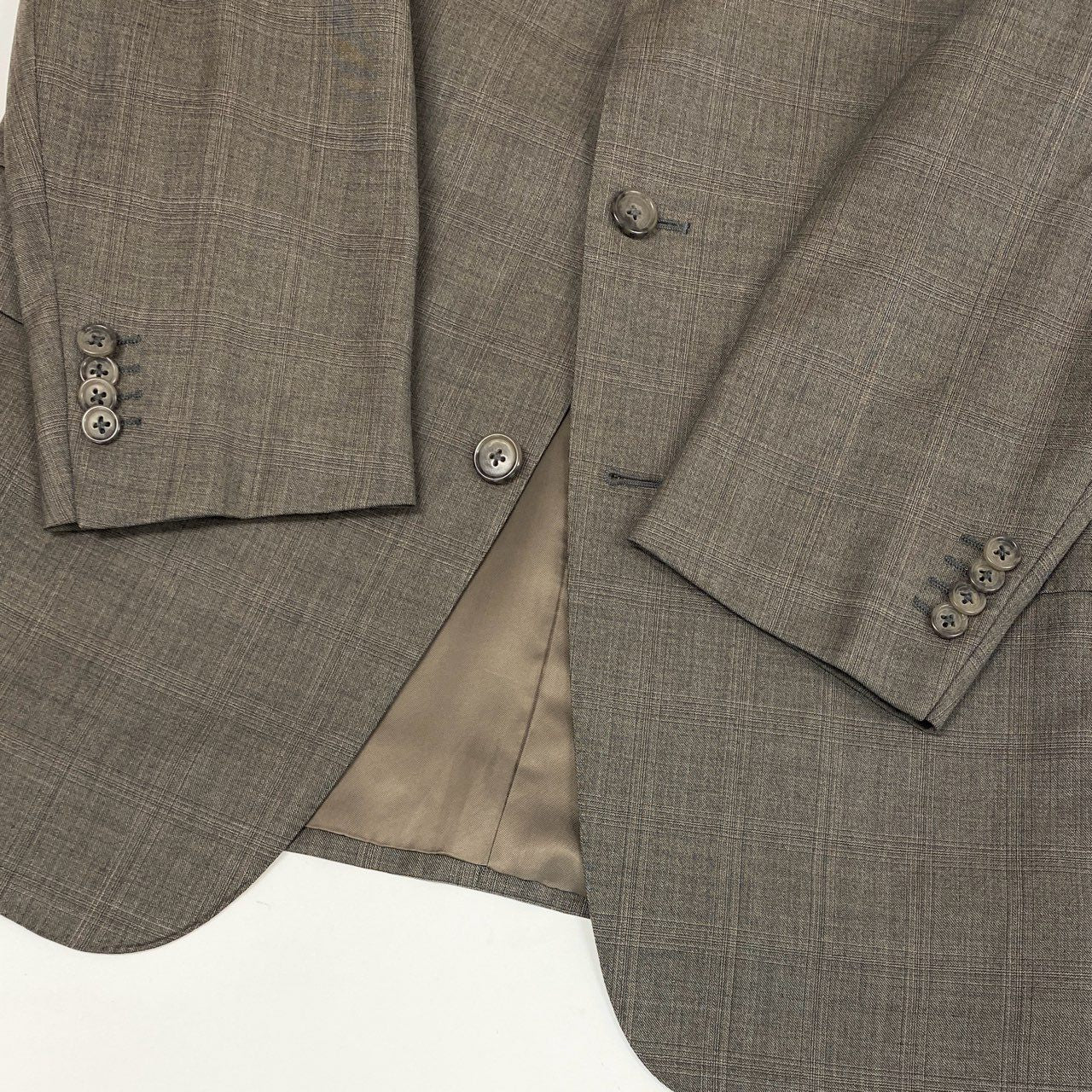 74k11 Ermenegild Zegna エルメネジルドゼニア セットアップスーツ シングルスーツ 3B チェック柄 ビジネス フォーマル メンズ 紳士服 48R ブラウン系 ウールシルクu02t