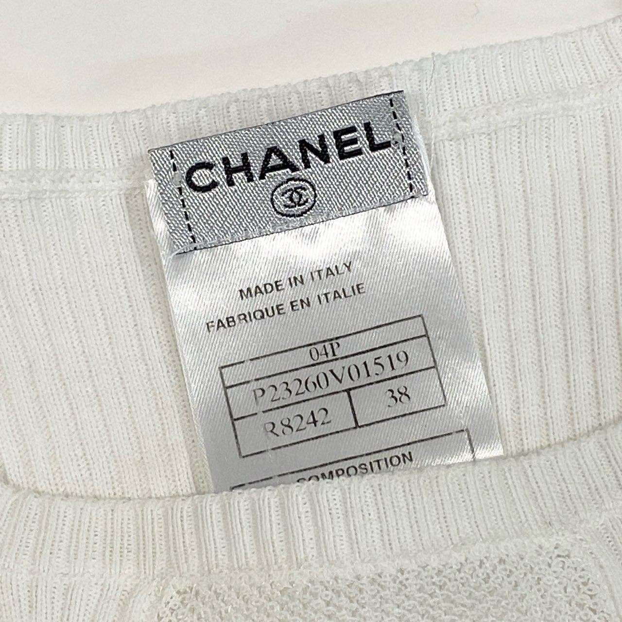 Cb19-1 CHANEL シャネル 2004年 P23260 ココマークデザイン サイドメッシュ 半袖ニット カットソー サイズ38 ホワイト レディース トップスta1