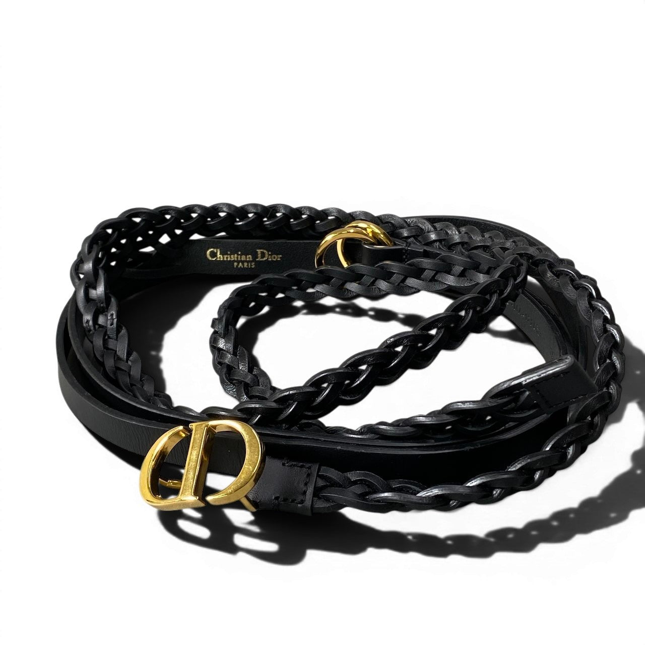d16 Christian Dior クリスチャンディオール CDロゴバックル ダブルストラップ ベルト レザーベルト サイズフリー ブラック レザー レディースk02i