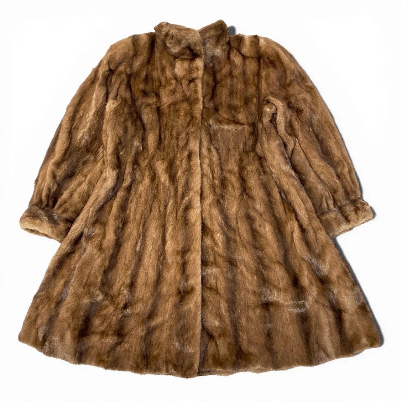 67a24 MOON BAT ムーンバット パステルミンク ロングコート サイズ9～11 茶系 本毛皮 Mink Fur Long Coat 毛質◎t18r
