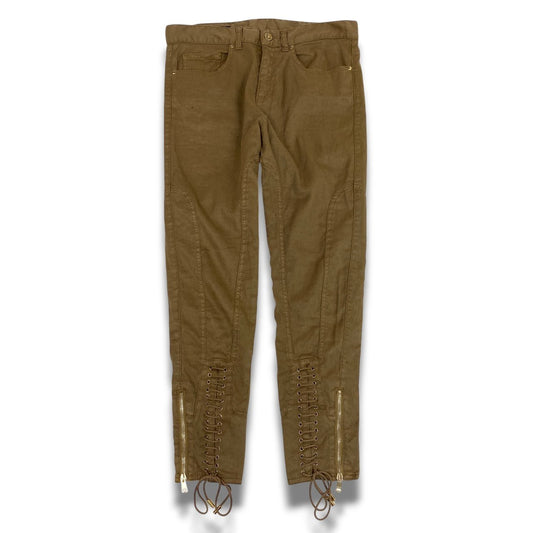 Ac2 GUCCI グッチ レースアップ ジョッパーパンツ リネンパンツ 38 ライトブラウン レディース イタリア製u02t