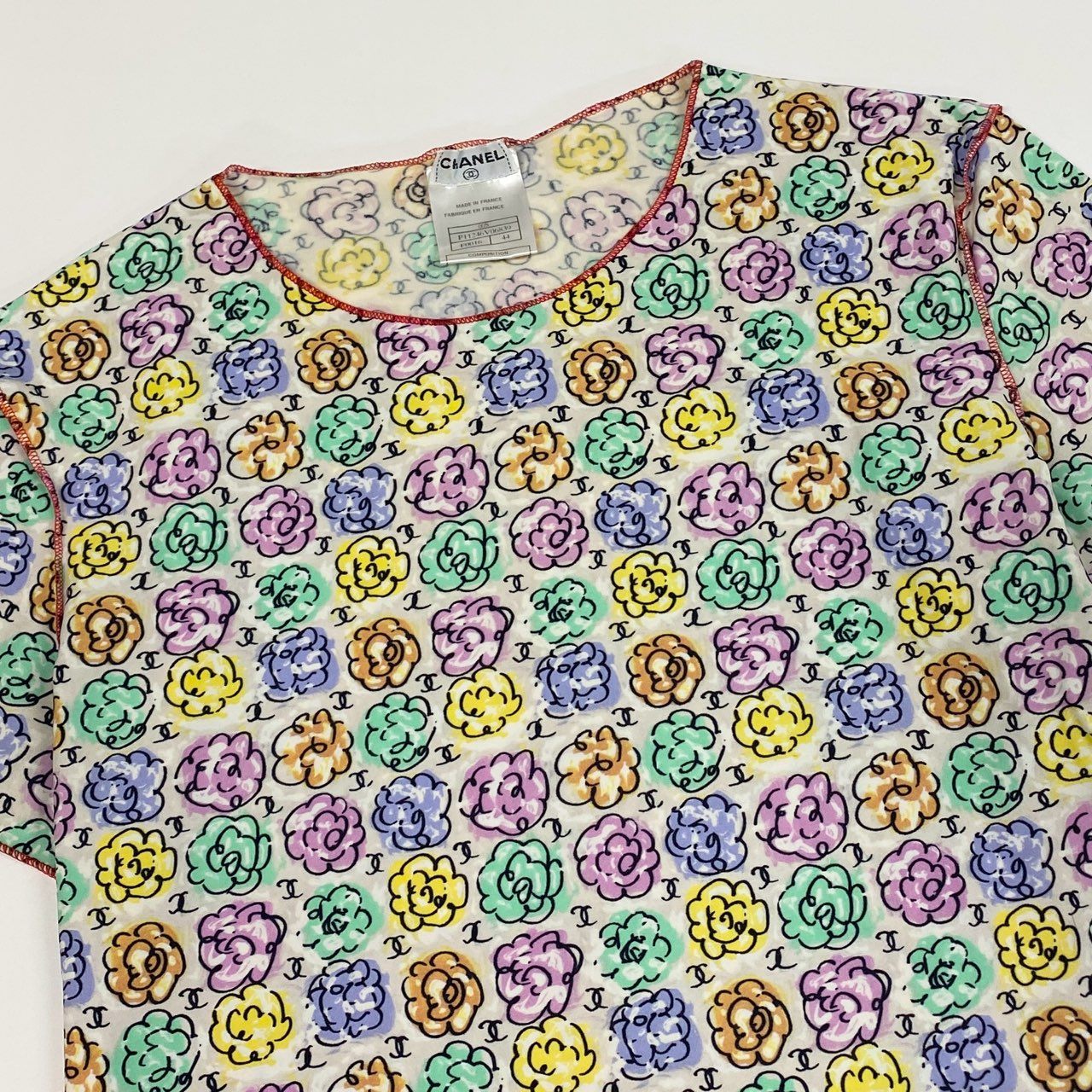 Cb19 CHANEL シャネル 2000年SS 00S P11246 マイヨ素材 ココマーク カットソー Tシャツ サイズ44 マルチカラー レディースta1