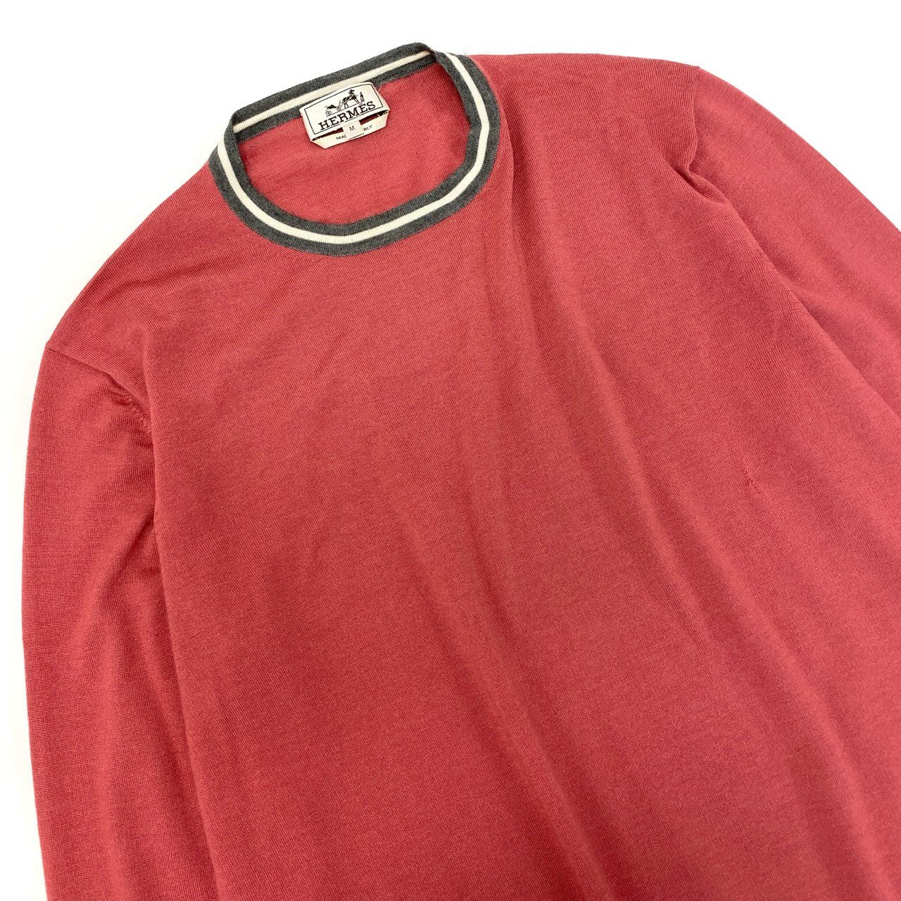 68L1 HERMES エルメス カシミヤ混紡 クルーネック ニット セーター トップス M ピンク系 カシミヤシルク メンズ イタリア製u02t