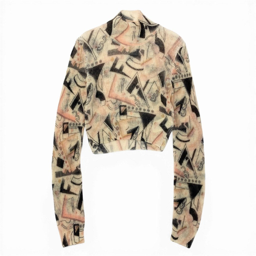 29a9 FENDI フェンディ 22年 モヘアニット ロングスリーブ セーター 総柄 ローゲージニット ハイネック レディース 女性用 38 マルチカラーo07t