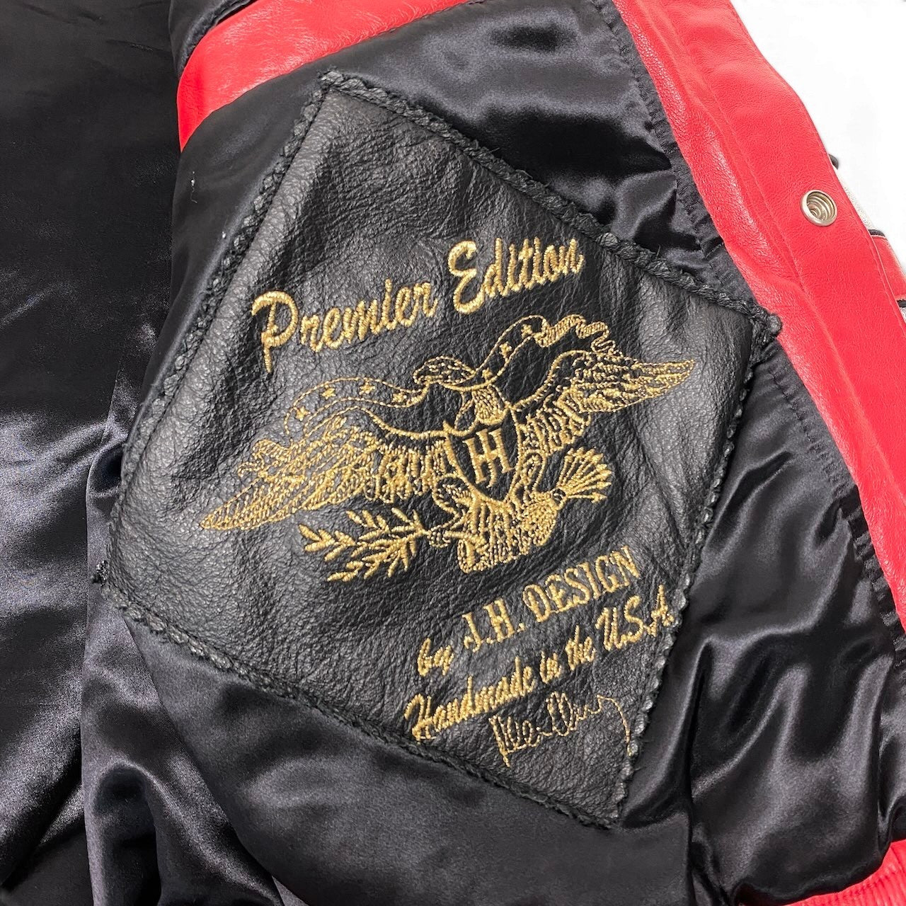 19g1 JEFF HAMILTON ジェフハミルトン NBA Chicago Bulls シカゴブルズ 3ピート記念 レザージャケット スタジャン 革ジャン USA製 Sサイズ レッド ホワイト レザー メンズ 男性用u02t