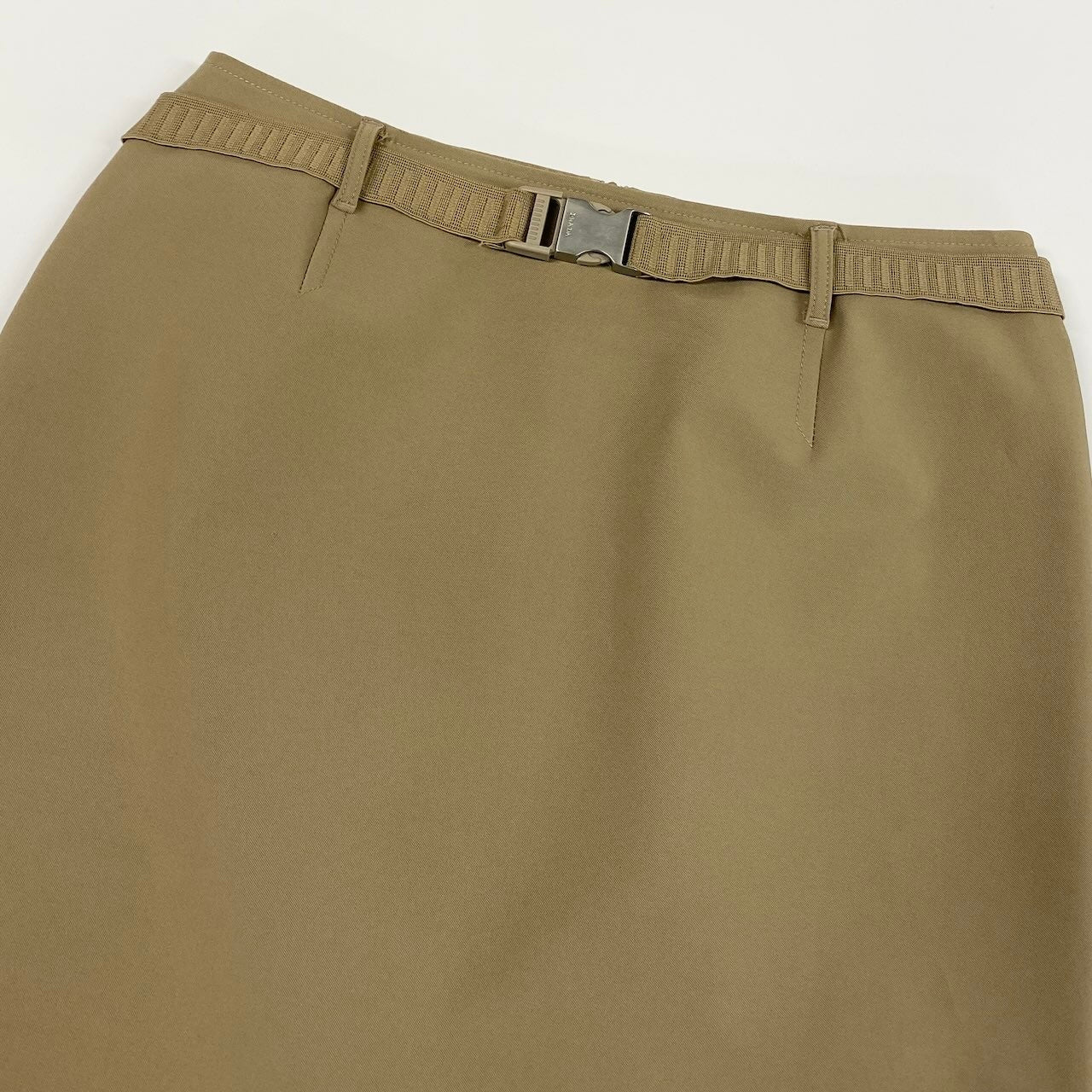 Ec27 PRADA プラダ ベルト付き タイトスカート 膝丈 イタリア製 42サイズ ベージュ レディース 女性用u02t