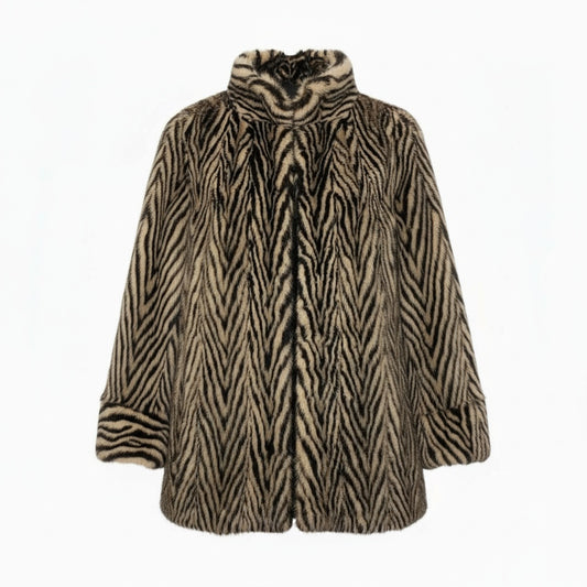 14a15 SAGA MINK サガミンク ゼブラ柄 ミンクコート サイズ9 ブラック ベージュ 本毛皮 希少デザインt18r