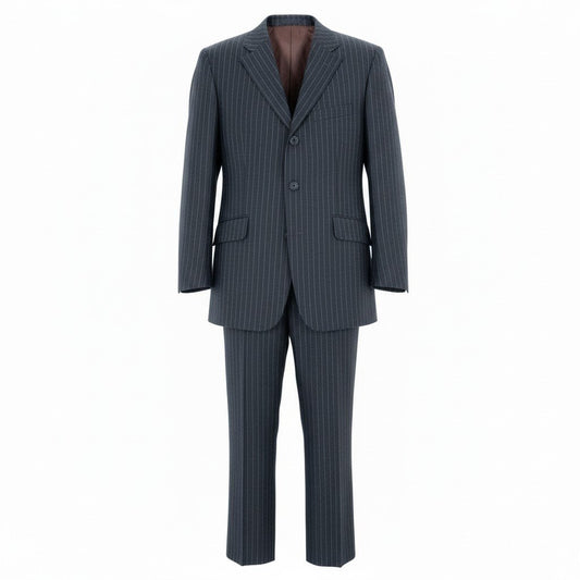 39d14 BURBERRY BLACK LABEL バーバリー ブラックレーベル ストライプスーツ セットアップ サイズ82-76-170 ブラック フォーマルt18r