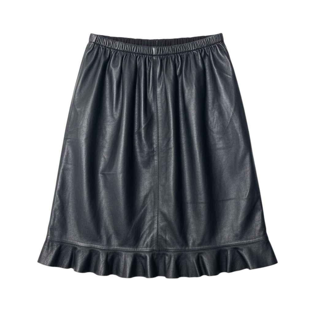 40i27 GUCCI グッチ 1999年 トムフォード期 レザースカート フリル イタリア製 38サイズ ブラック レザー レディース 女性用u02t