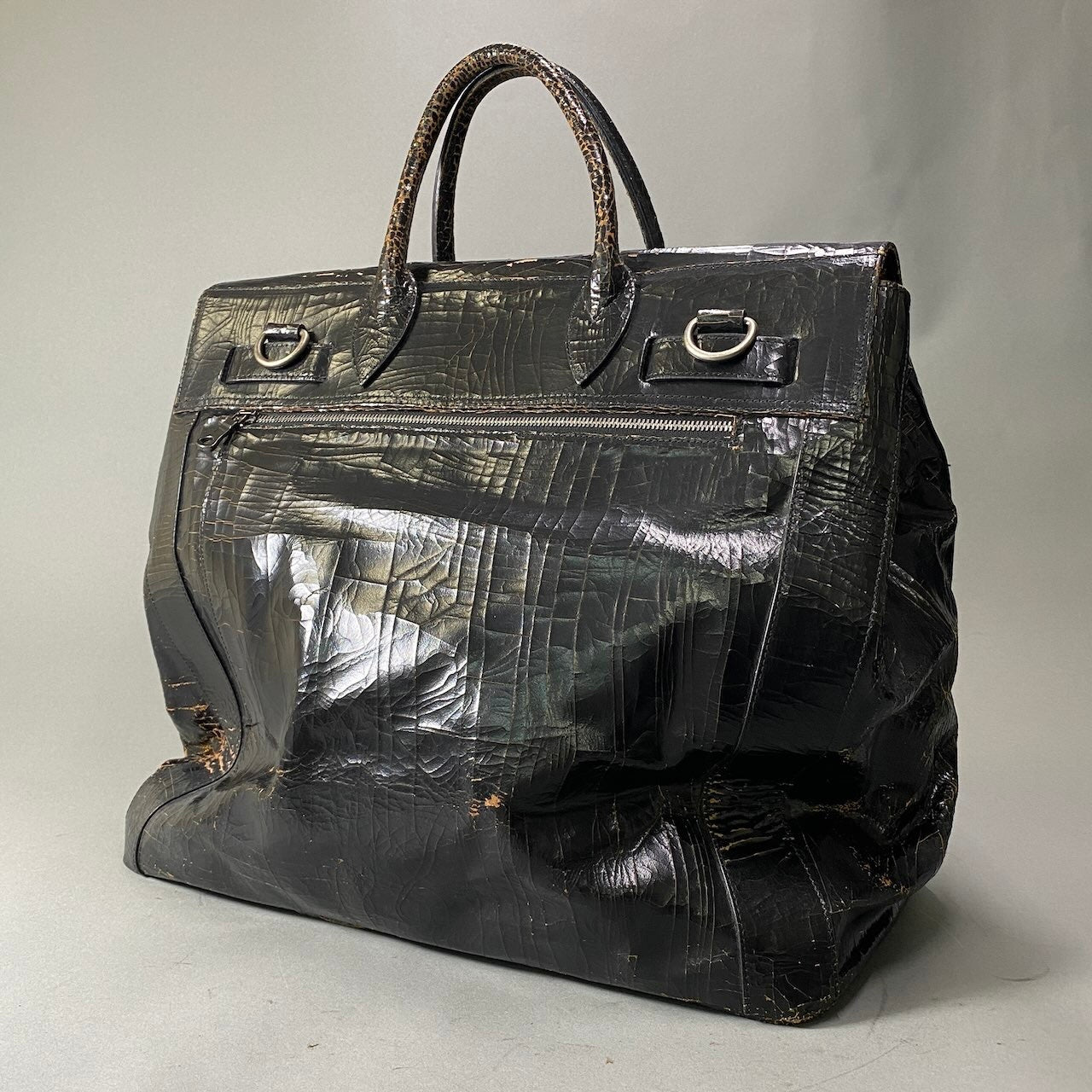 Bd23【希少品】 MARC MARMEL マークマーメル Herman ハーマン トートバック レザーバック クラック加工 大容量 Lサイズ ダークブラウン メンズ 紳士用k02i