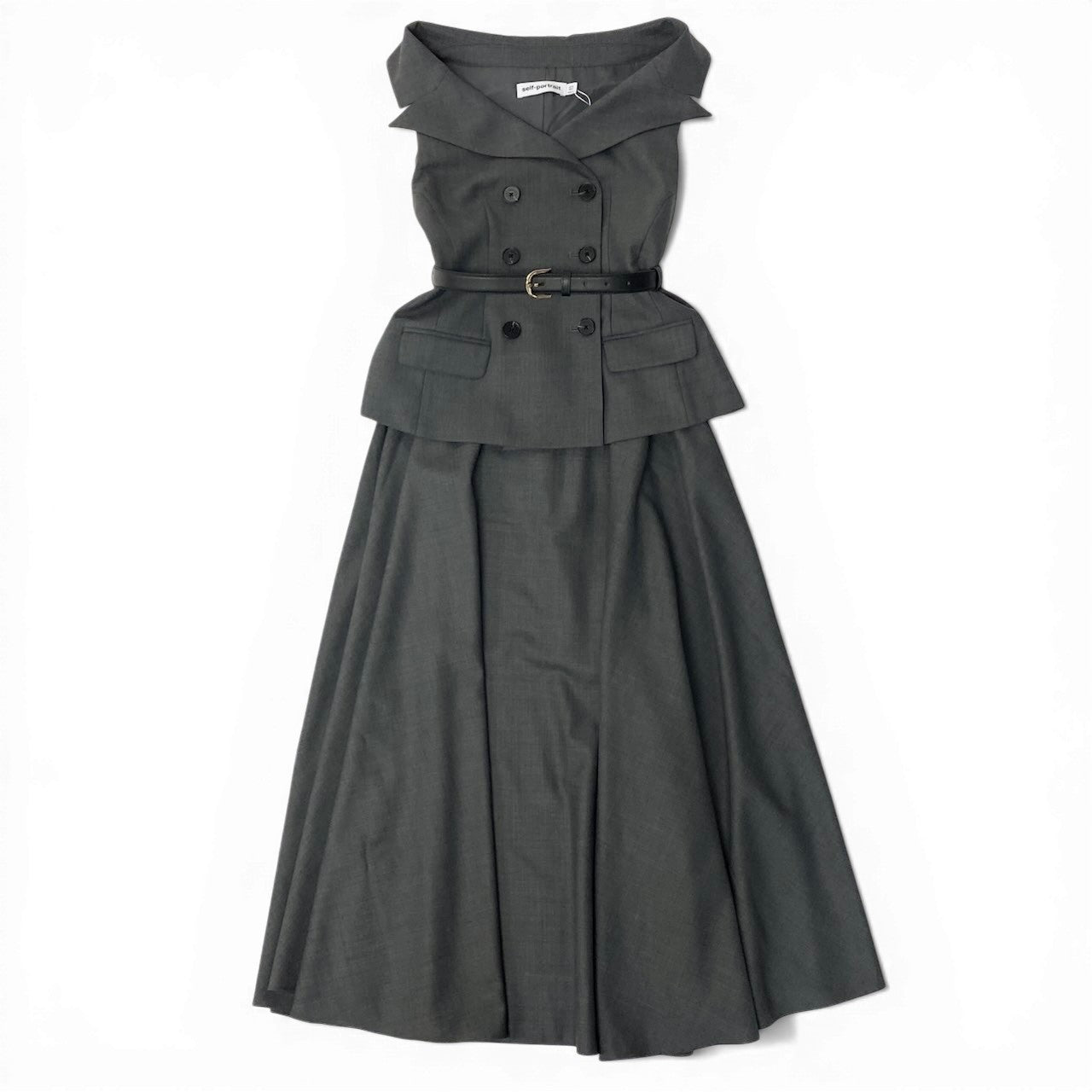 40d10 self-portrait セルフポートレート 25AW Tailored Midi Dress テイラードミディドレス サイズ4 グレー ベルト付 ワンピースt18r