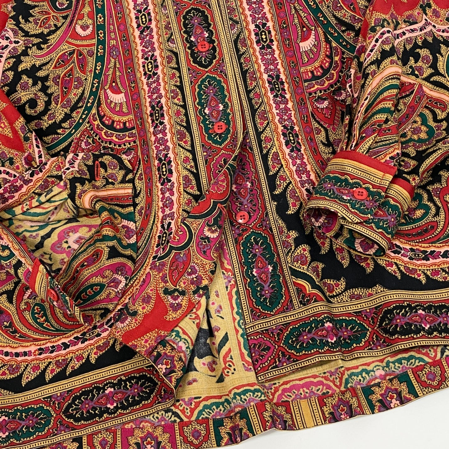 48d16 KENZO ケンゾー ロングスリーブオープンカラーシャツ 総柄シャツ トップス Mサイズ マルチカラー ウール100％ レディース 女性用u02t