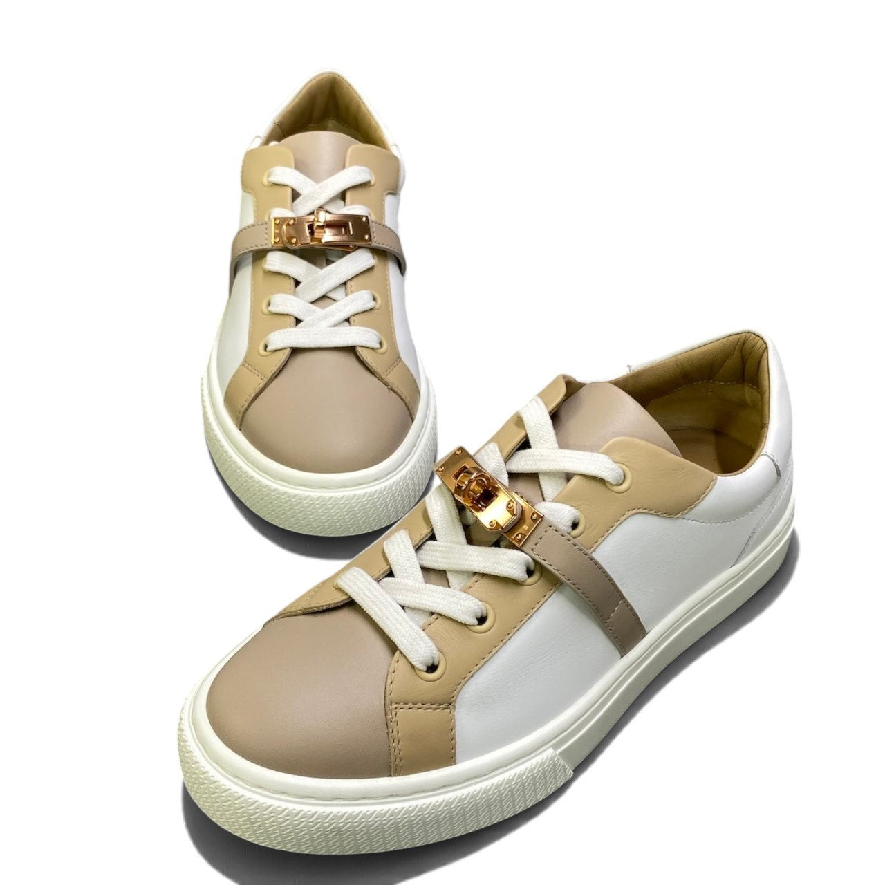 i1 Hermès エルメス 2023年 ケリー金具 デイ スニーカー サイズ37.5 ホワイト × ベージュ レディースk02i