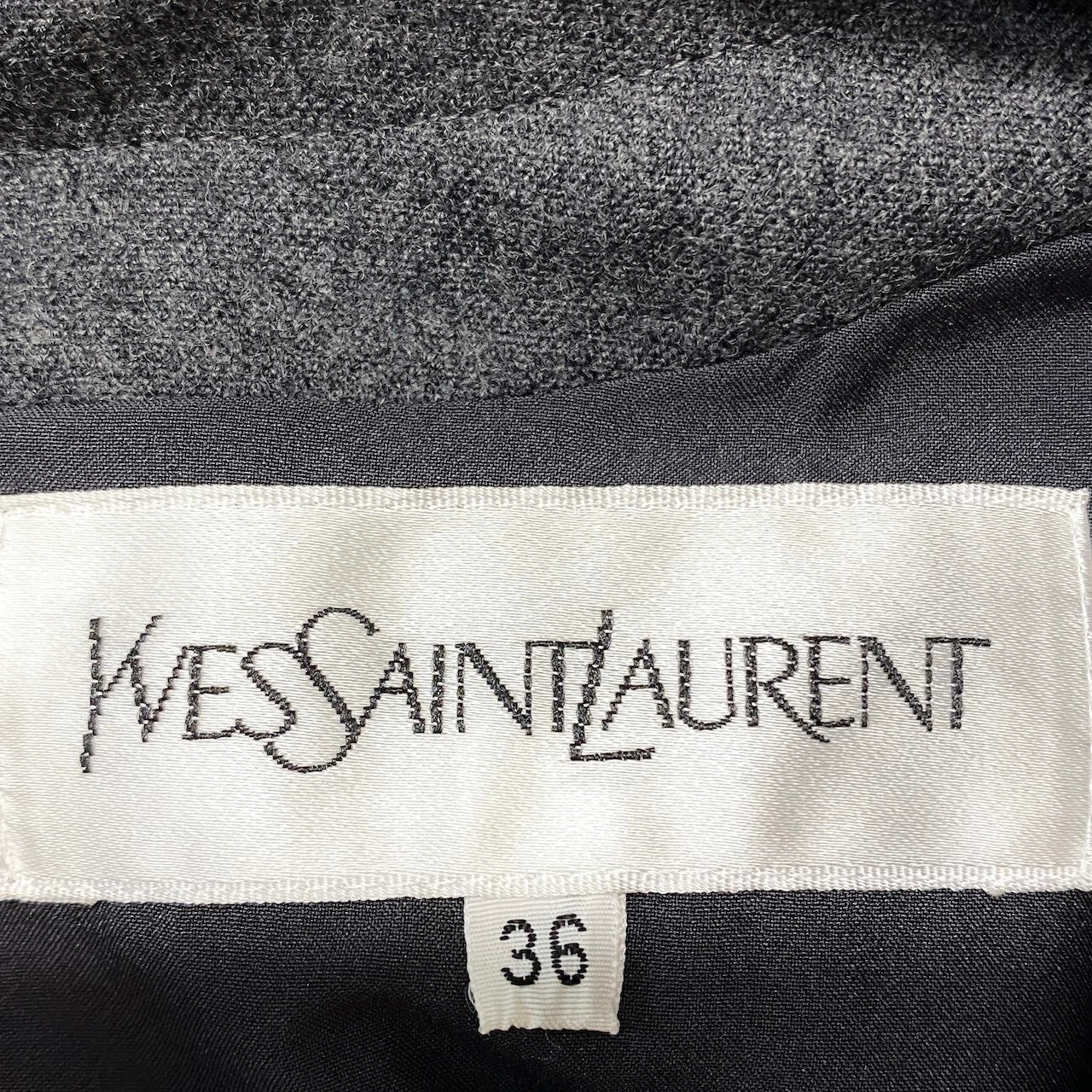 1h16 YVES SAINT LAURENT イヴサンローラン フロントクロス ウールワンピース 膝丈 ロングスリーブ サイズ36 グレー レディースu02t