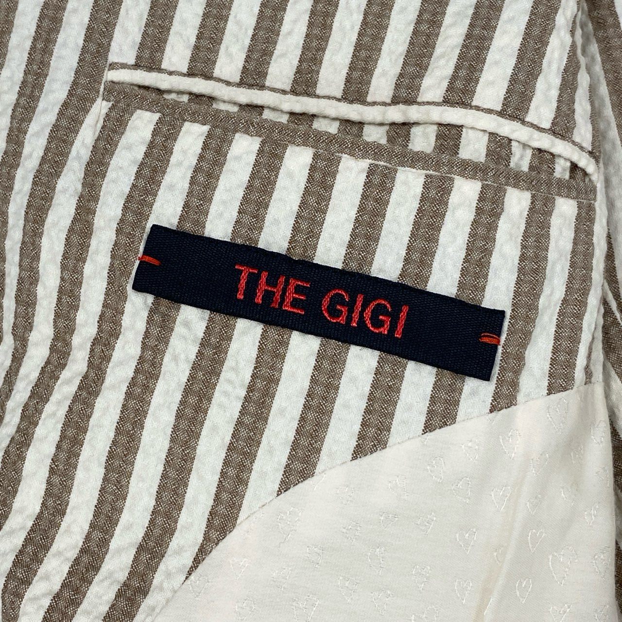 49L9 THE GIGI ザジジ テーラードジャケット サマージャケット シアサッカー 42 ホワイト ブラウン メンズ 紳士服u02t