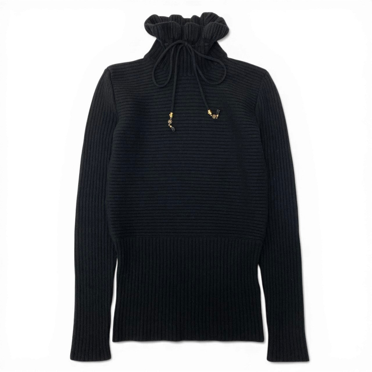 Ec30 《美品》 GUCCI グッチ ドローコード タートルネックニット Turtle Neck Drawcord Knit Sweater サイズS ブラックt18r