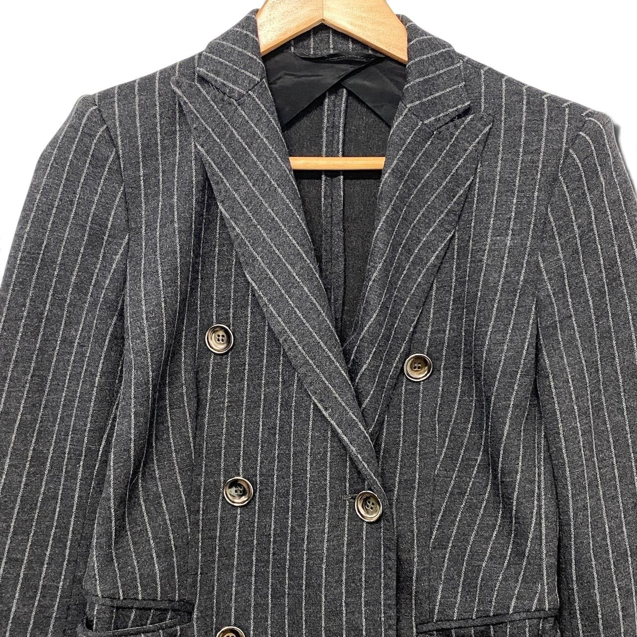 65i1 MaxMara マックスマーラ テーラードジャケット アンコンジャケット ストライプ柄 サイズ36 イタリア製 ダークグレー レディースu02t