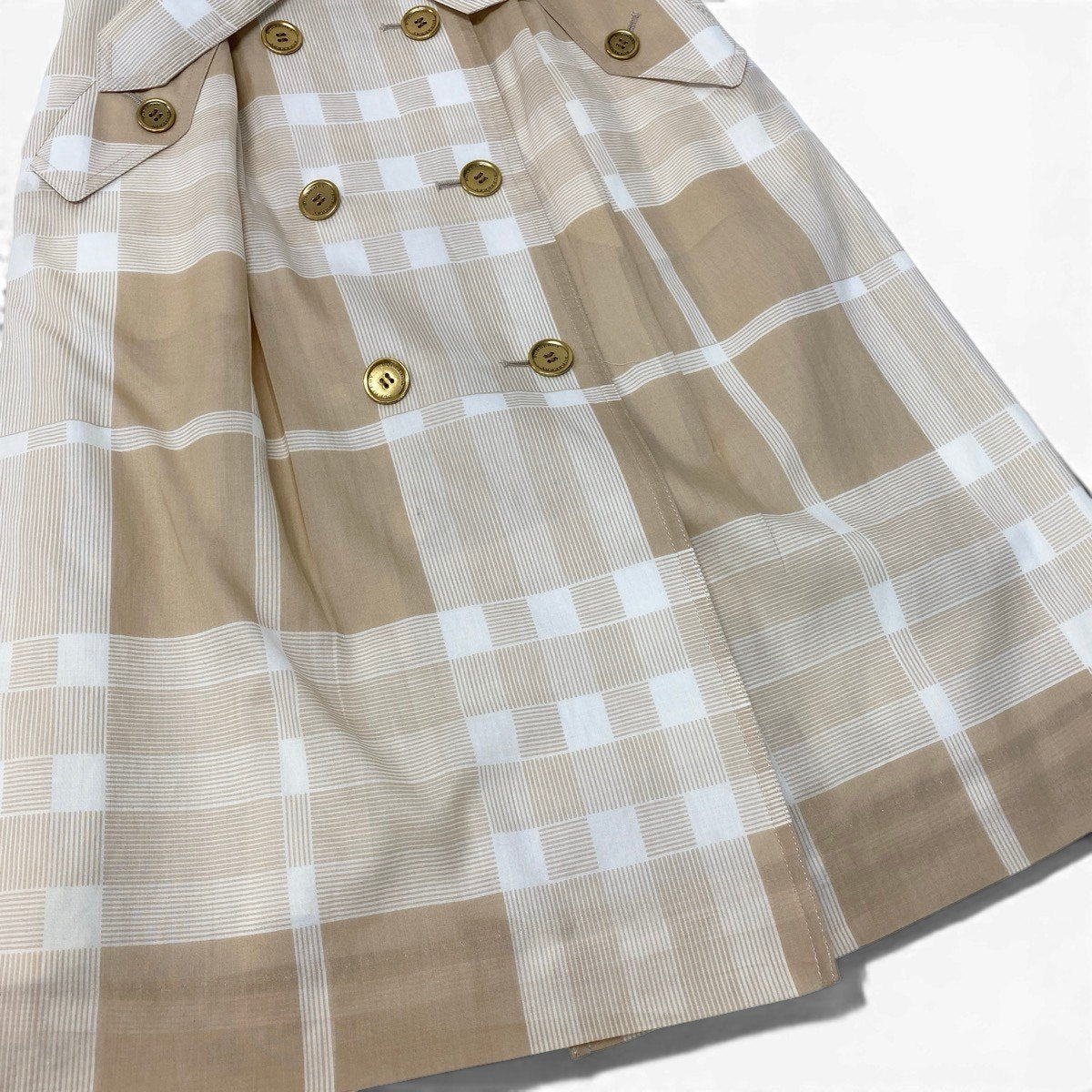 Ig9 BURBERRY LONDON ノバチェック トレンチ風ワンピース アメリカンスリーブ 日本製 36サイズ ベージュ ホワイト コットン100％ レディース 女性用ta1