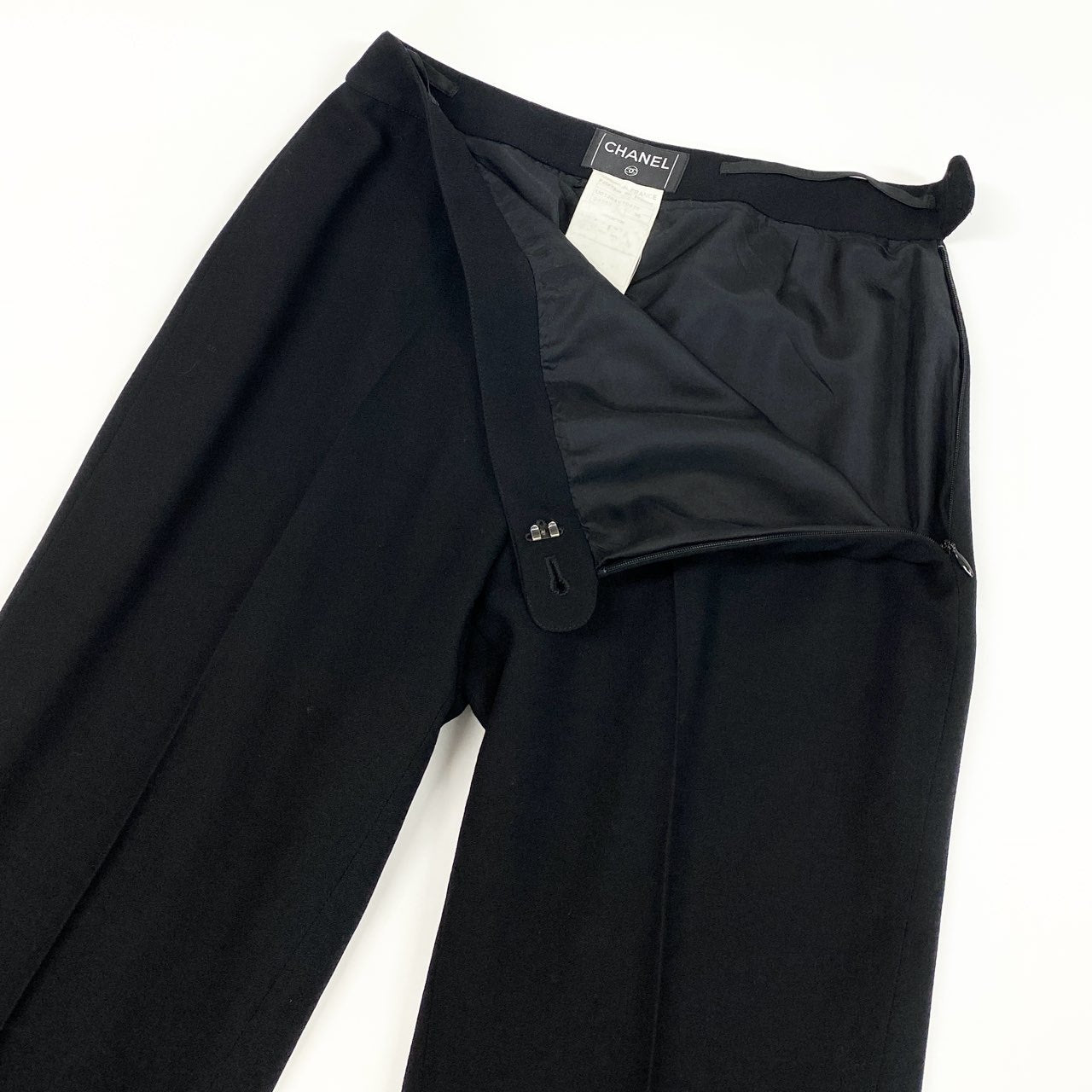 Cd9 CHANEL シャネル 2001 ココマークボタン リラックス スラックスパンツ U01384 36 ブラック ウールu02t