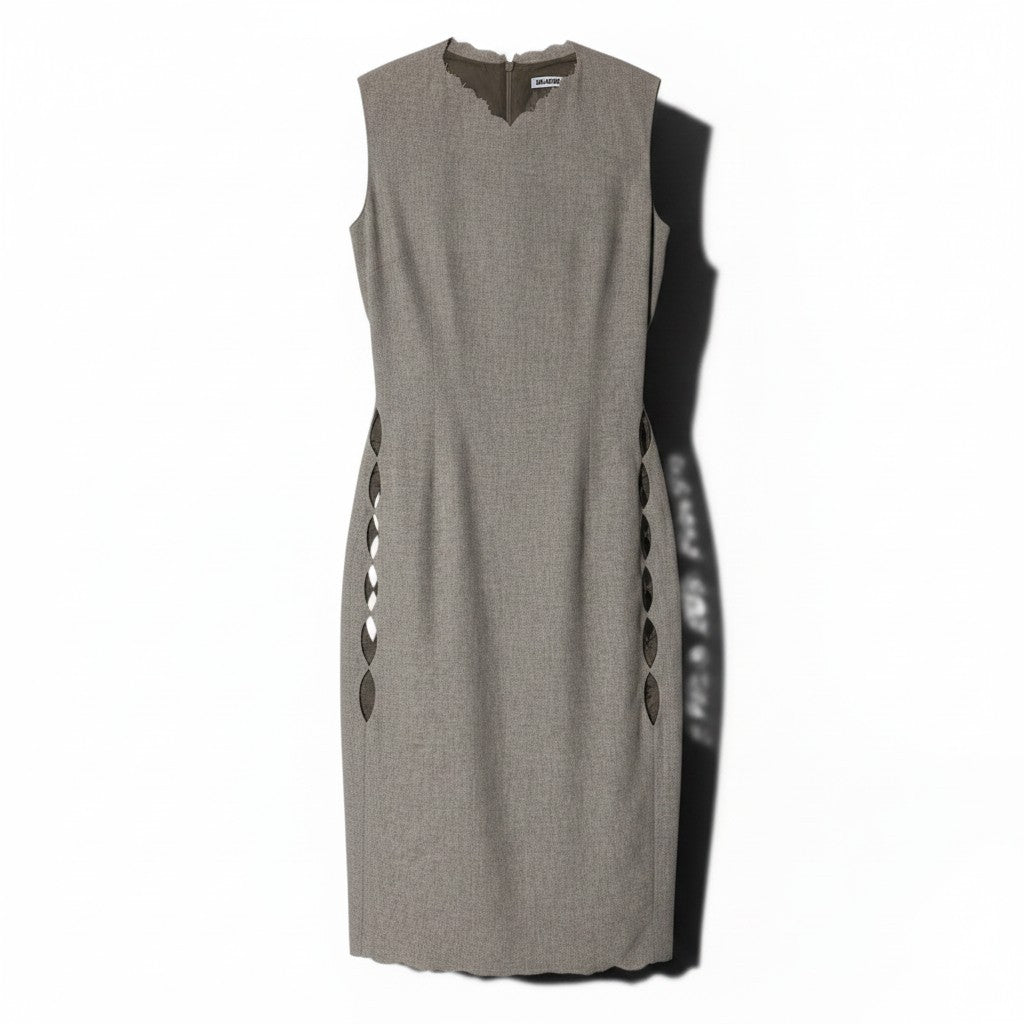 11g18 JIL SANDER ジルサンダー ノースリーブ カットワークワンピース カシミヤ100％ 切りっぱなし加工 サイズ34 ベージュ レディースu02t