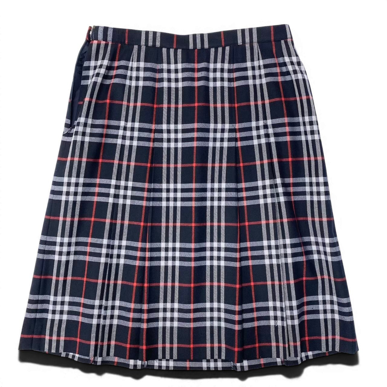 62e12 Burberrys バーバリーズ チェック柄 タックプリーツ スカート サイズ15BR ネイビー 大きいサイズ レディースt18r