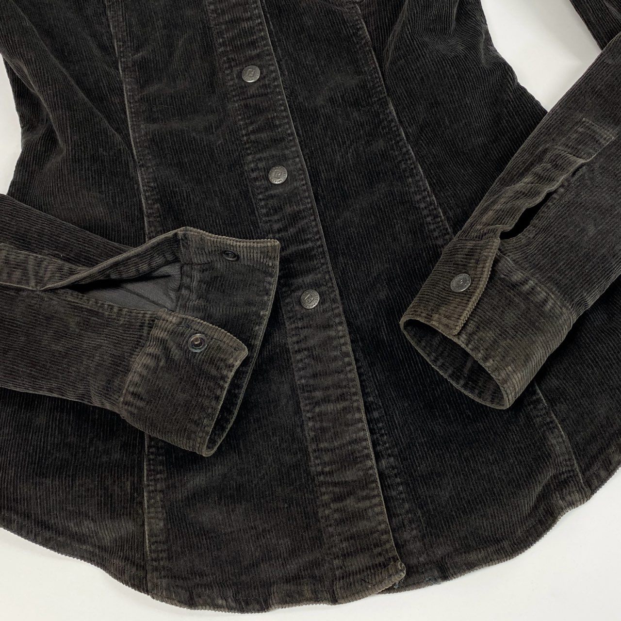 78b27 FENDI フェンディ ロゴボタン 長袖シャツ ブラウス コーデュロイ 40 ブラウン レディース イタリア製u02t