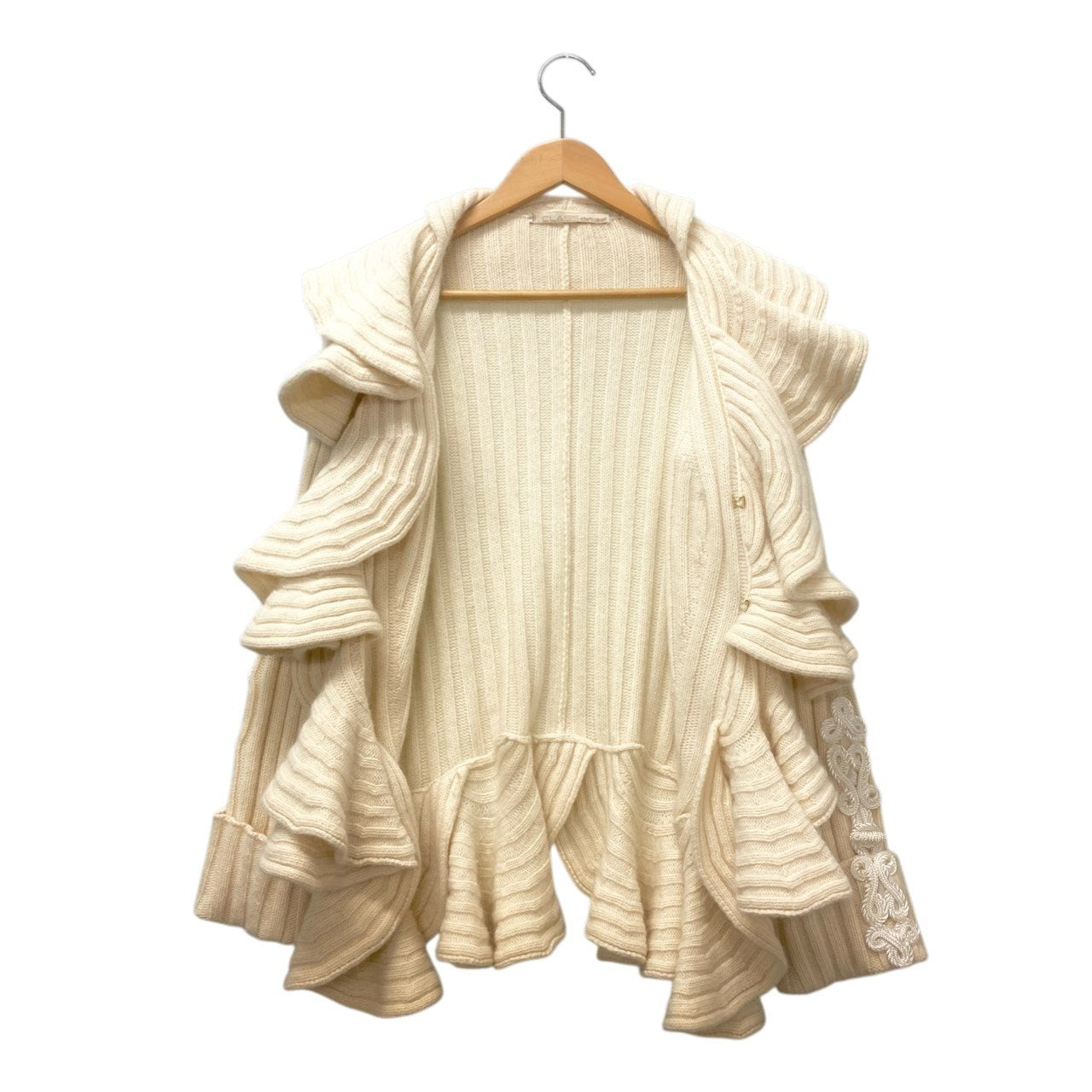 23c16 Robertocavalli ロベルトカヴァリ 変形ニットカーディガン フリルカーディガン ニットセーター 38サイズ アイボリー レディース 女性用u02t