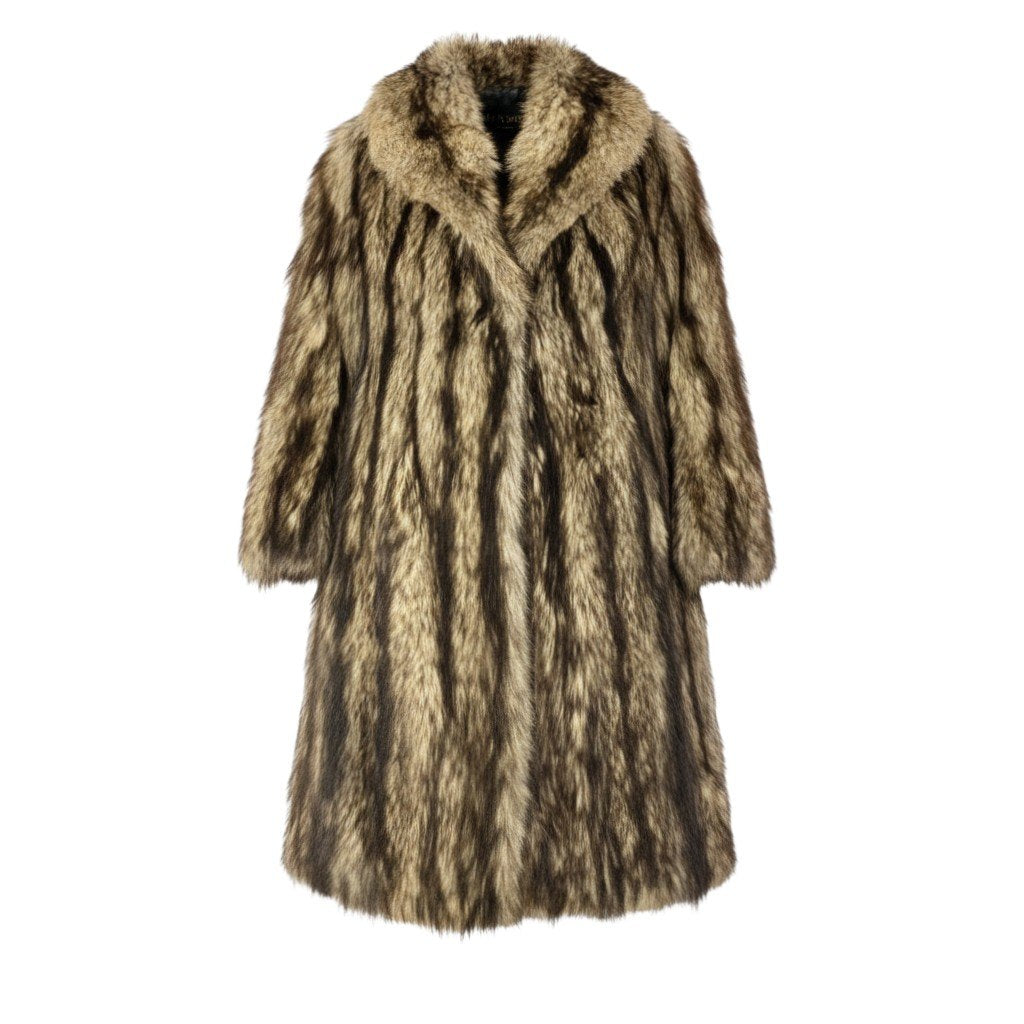 35a15 フォックスファー 丈103cm 超ロングコート サイズF 茶系 本毛皮 Fox Fur Super Long Coatt18r