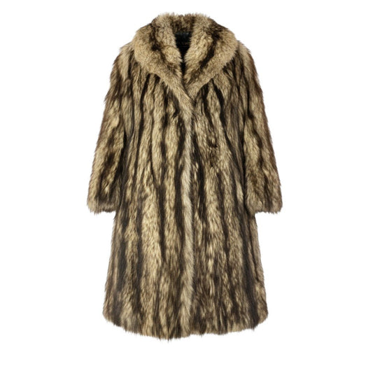 35a15 フォックスファー 丈103cm 超ロングコート サイズF 茶系 本毛皮 Fox Fur Super Long Coatt18r