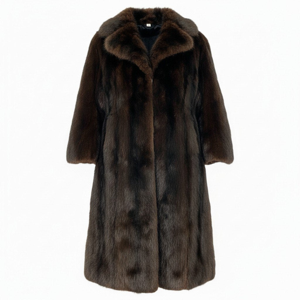 48a22 本毛皮 ロングコート  サイズ11 ダークブラウン リアルファー FUR COATo07t