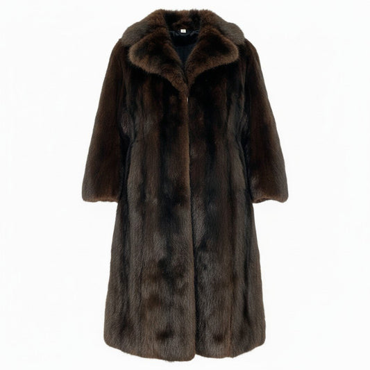 48a22 本毛皮 ロングコート  サイズ11 ダークブラウン リアルファー FUR COATo07t