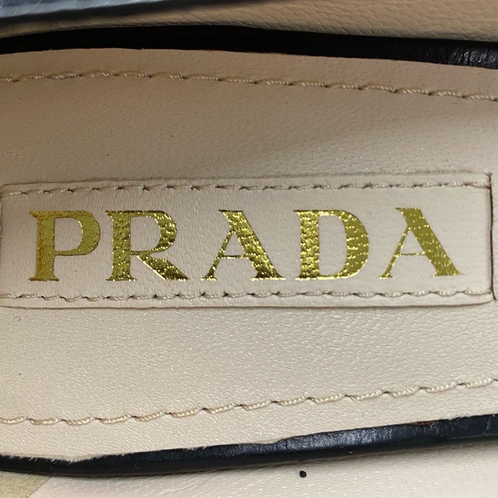 2e18 【美品】 PRADA プラダ プレーントゥ レザーパンプス CALZAYURE DONNA ブラック レザー 37 1/2 レディース 女性靴