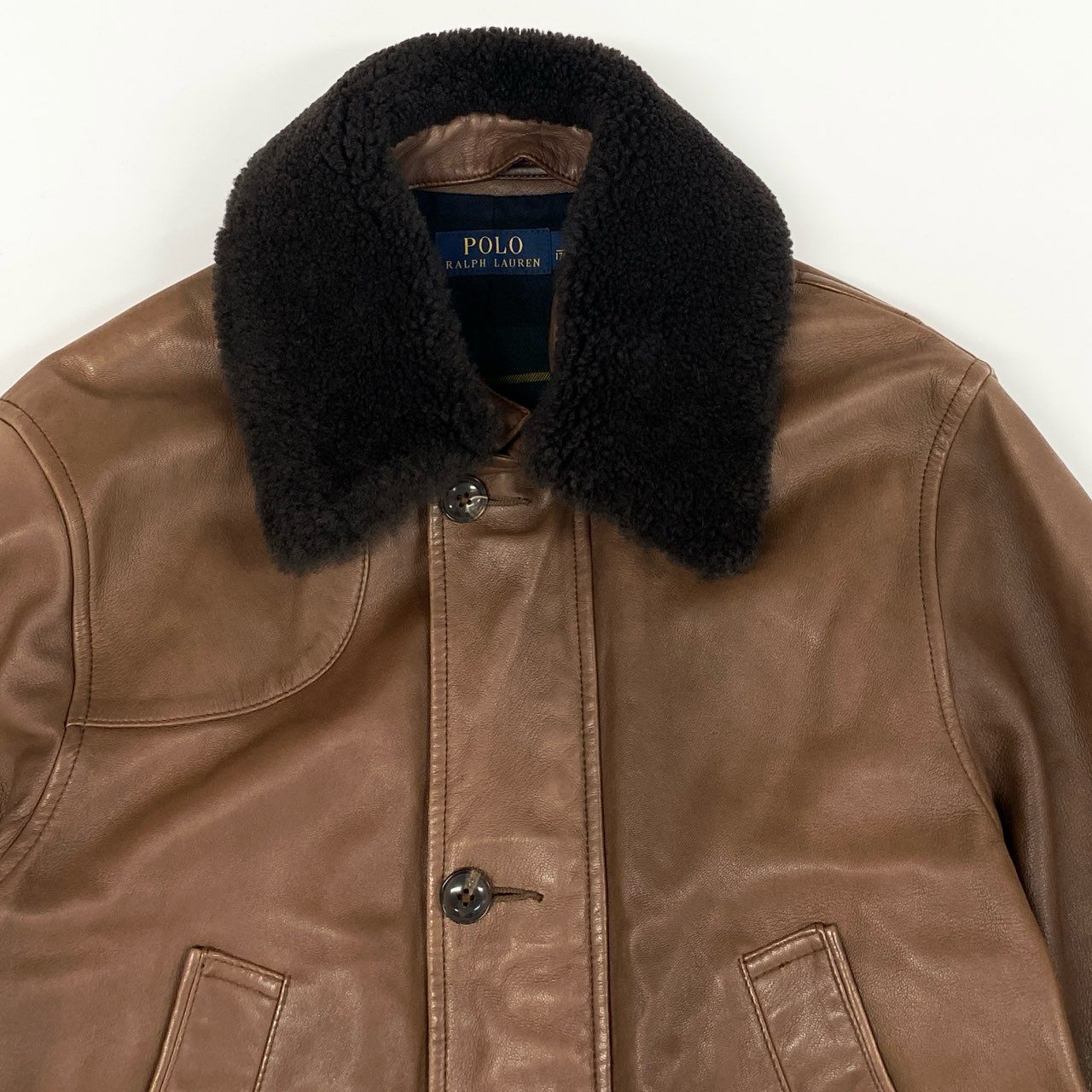 75i8 POLO RALPH LAUREN ポロラルフローレン BURHAM CAR COAT バーハム カーコート レザー ジャケット 襟着脱 ムートン S 170 ブラウン ラムレザー 羊革 メンズo07t